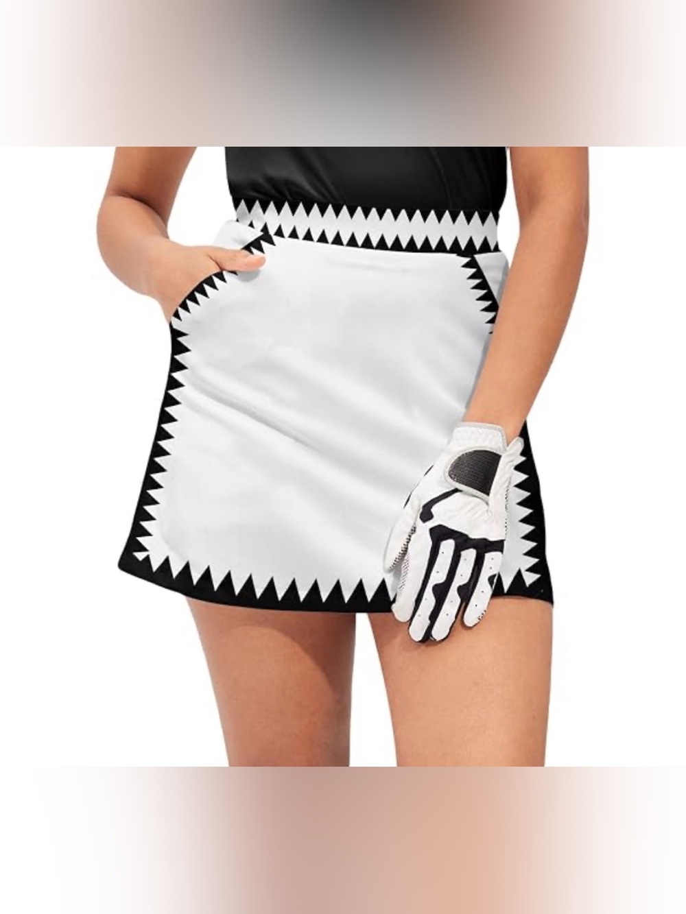 Acegolfs Bold Baroque White Black High Waisted Skort Skirt Pockets UPF50+ Size S